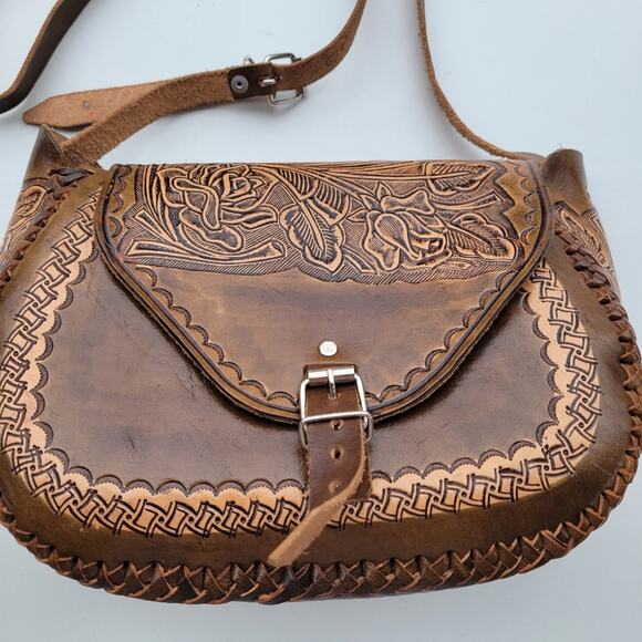 Hand Tooled Leather Floral Botanical Shoulder Bag Purse - Picture 7 of 7